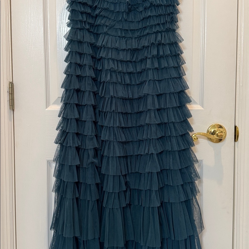 Mac Duggal 8046 Teal Sleeveless Ruffle Layered Gown Size 8 NWT - Picture 11 of 15